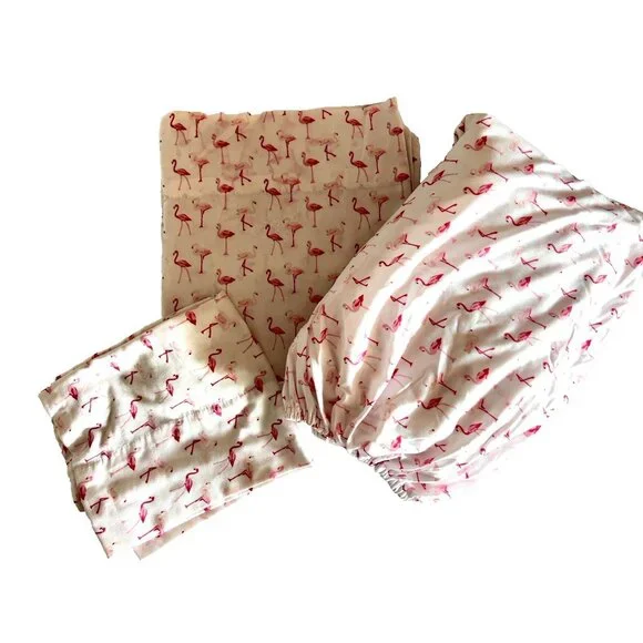 3-pc Microfiber FLAMINGO Twin Sheet Set Pink 100% Polyester Bunk Beach House - Picture 6 of 8